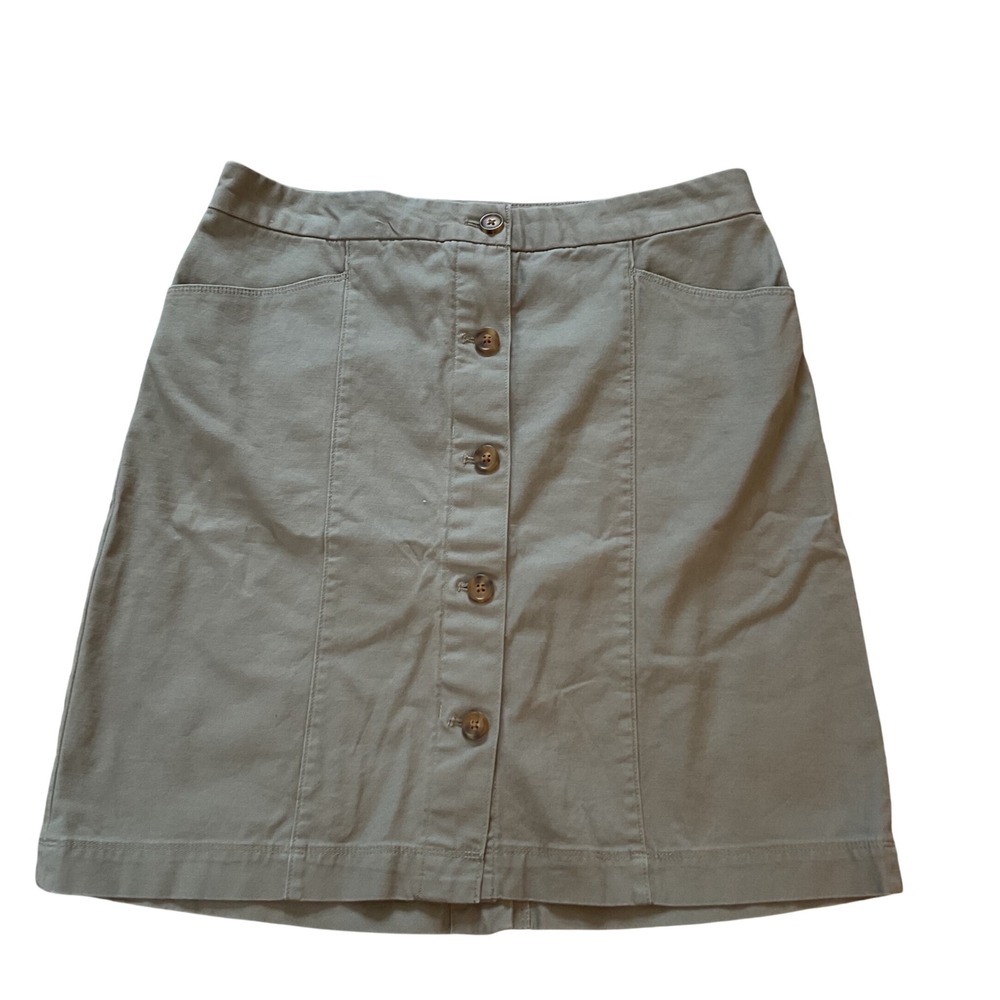Duluth‎ Trading Co Womens Green Button Front A-Line Skirt Size 6 Cotton Blend